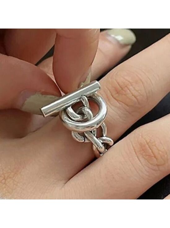 Jewelry - 925 Sterling Stamped Loop and Toggle Adjustable Boho Ring #1309